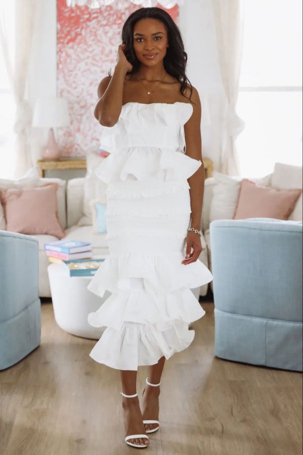 Tranquil Ruffle Top and Maxi Skirt Set - White